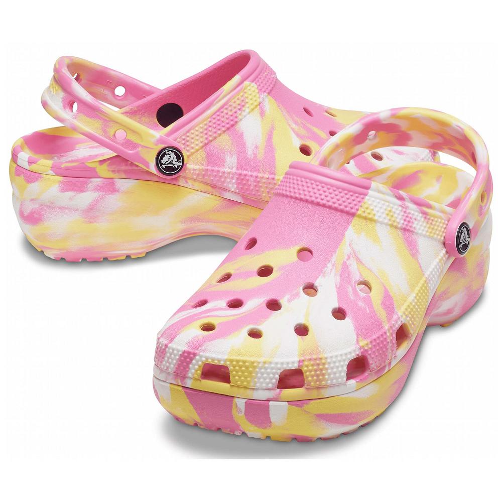 Pink / Multi Women's Crocs Classic Platform Marbled Clog Wedges | NZ 0648BEXC